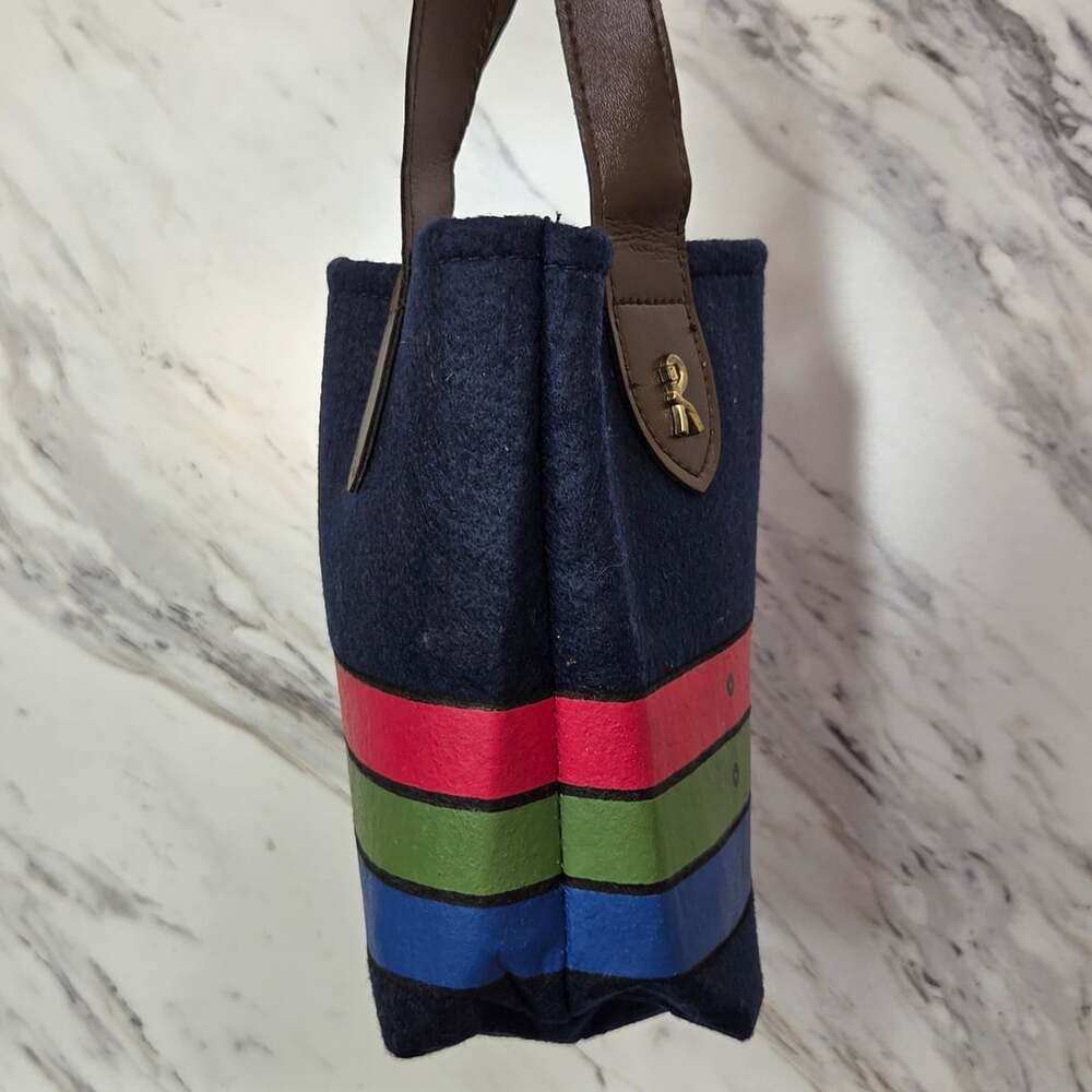Roberta di Camerino Blue Wool Felt Tote Bag Faux Leather Handles Small - Picture 4 of 8